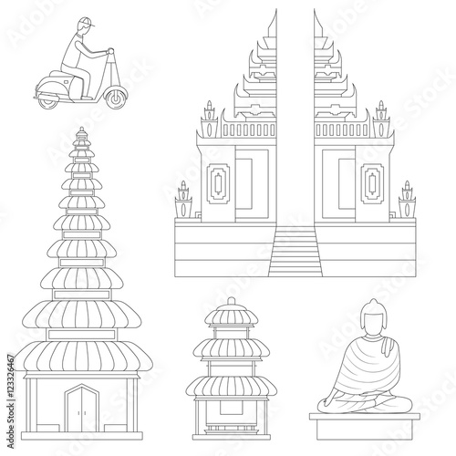 Bali Thin Line Art. Vector