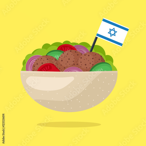 Falafel with Israeli Flag. Vegetarian Fast Food. Vector
