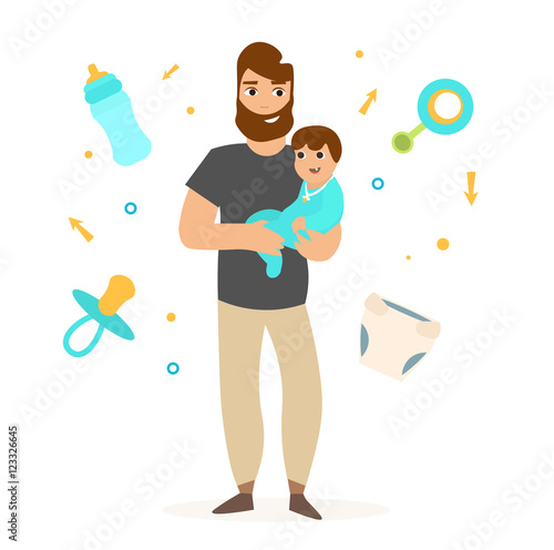 Father with Little Baby. Vector