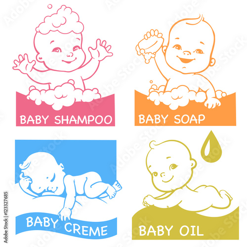 Set of logotypes for baby care products. 