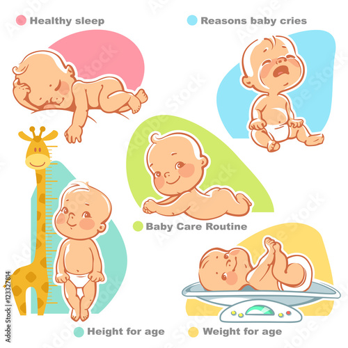 Set of vector illustrations with cute little babies