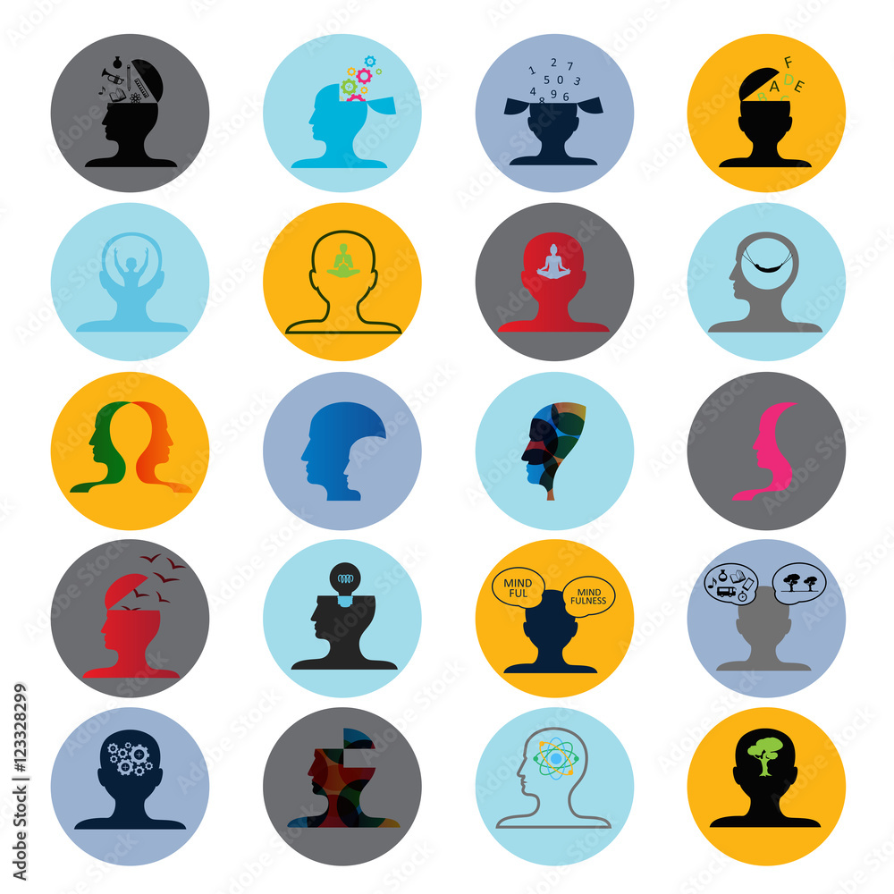 Mind Icons Set - Isolated On White Background - Vector Illustration, Graphic Design. For Web, Websites, Print, Presentation Templates, Mobile Applications And Promotional Materials Mind Icons Set - Isolated On White Background - Vector Illustration, Graphic Design. For Web, Websites, Print, Presentation Templates, Mobile Applications And Promotional Materials