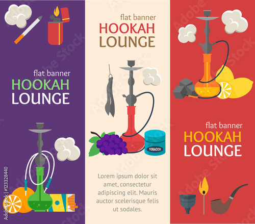 Hookah Banner Flat Design Style. Vector