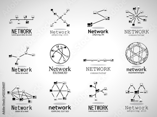 Computer Network Icons Set - Isolated On Gray Background - Vector Illustration, Graphic Design. For Web,Websites,App, Print,Presentation Templates,Mobile Applications And Promotional Materials