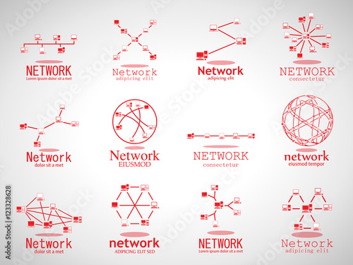 Computer Network Icons Set - Isolated On Gray Background - Vector Illustration