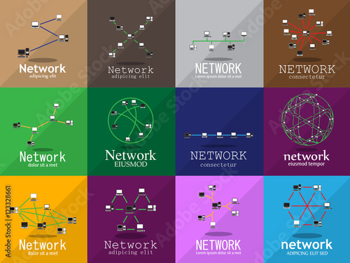 Computer Network Icons Set - Isolated On Mosaic Background - Vector Illustration, Graphic Design. For Web,Websites,App, Print,Presentation Templates,Mobile Applications And Promotional Materials