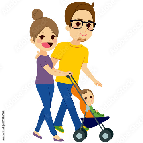 Cute couple pushing strolle...