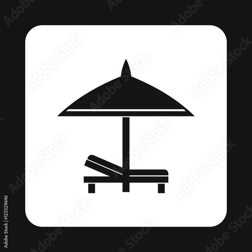 Bench and umbrella icon in simple style isolated on white background. Relax on the beach symbol