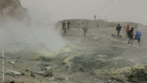 Climbing to active volcano Mutnovsky on Kamchatka.