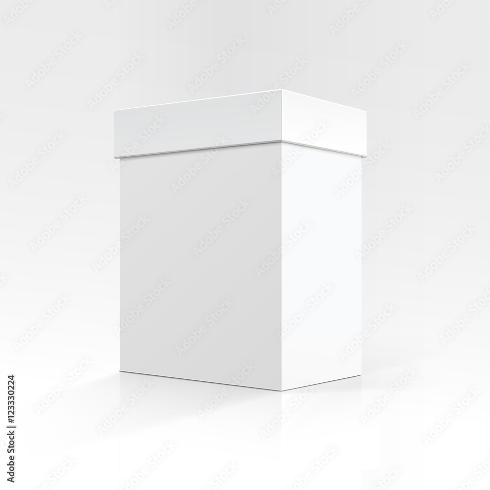 Blank White Vertical Rectangular Carton box in Perspective for package design Close up Isolated on White Background Blank White Vertical Rectangular Carton box in Perspective for package design Close up Isolated on White Background
