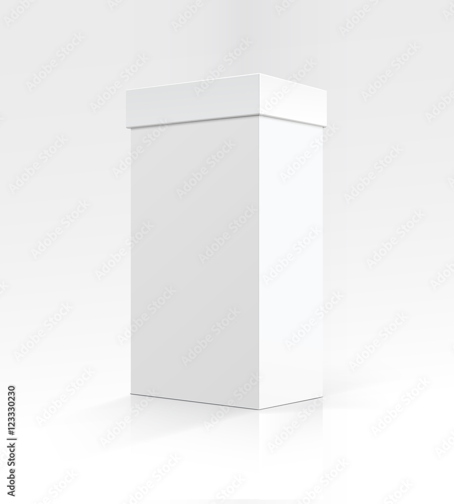 Vector Blank White Vertical Rectangular Carton box in Perspective for package design Isolated on White Background