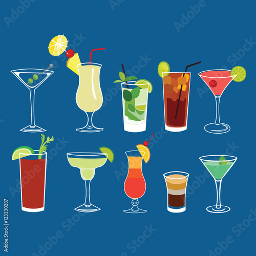 Alcohol cocktail drinks vector isolated set