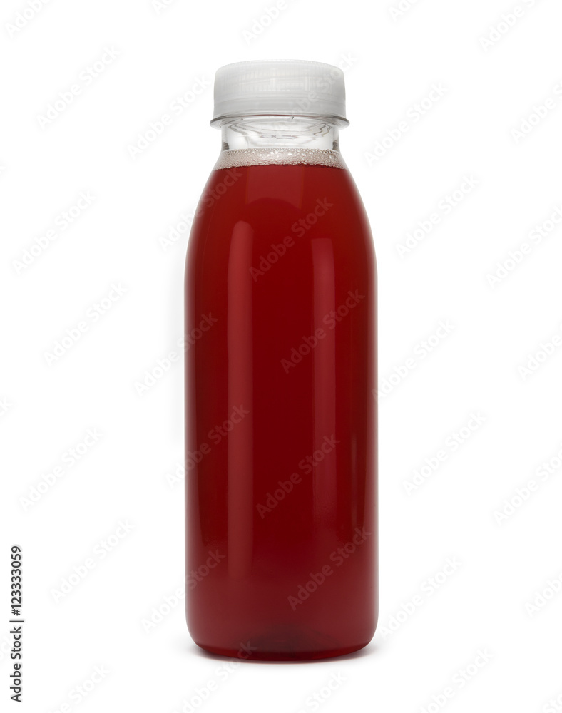 Plastic bottle filled with red liquid isolated on white Plastic bottle filled with red liquid isolated on white