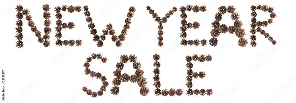 new year sale phrase made of pine cone new year sale phrase made of pine cone