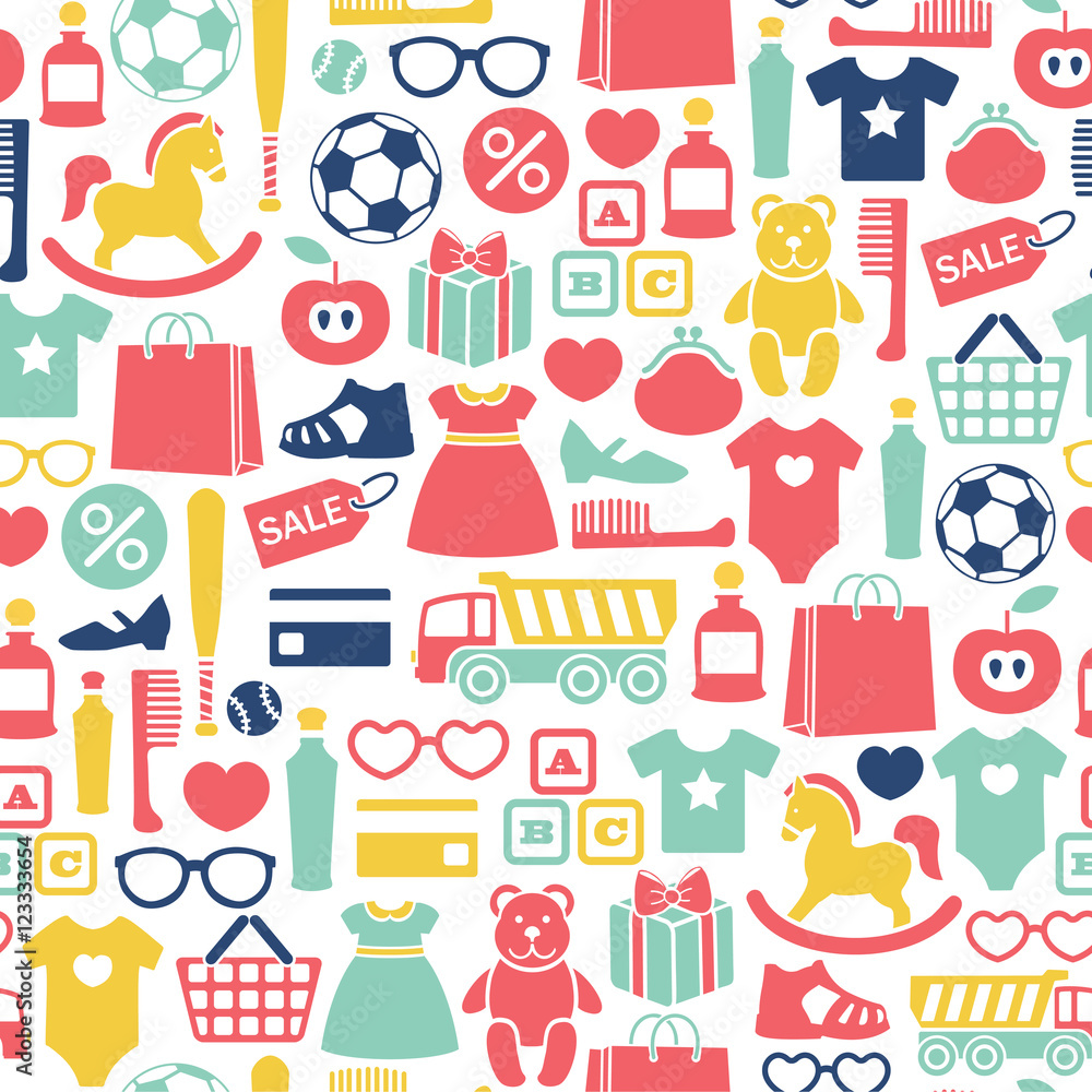 seamless pattern with kids shopping icons seamless pattern with kids shopping icons