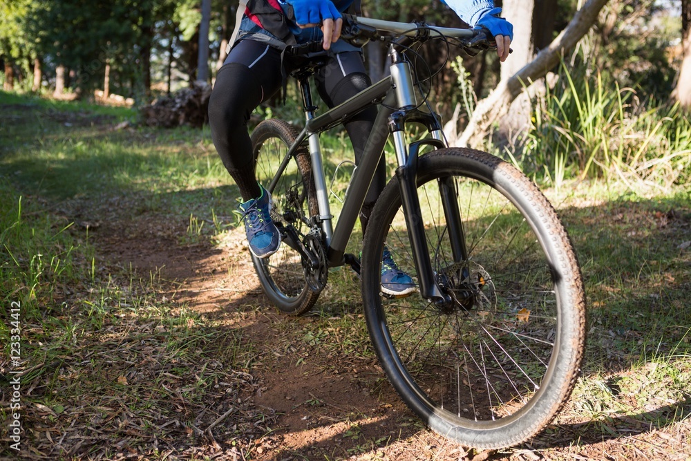 Naklejka premium Male mountain biker riding bicycle