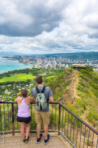 Panoramic view from diamond head monument state viewpoint, Oahu, Hawaii, Usa