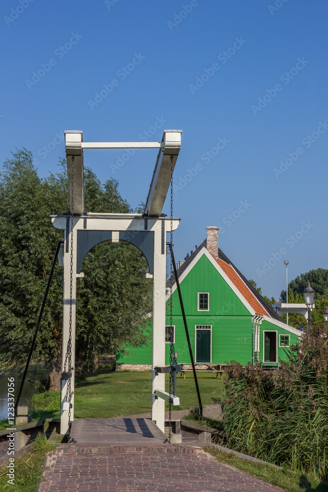 Little white bridge and small wooden house in Zaanse Schans