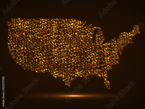 Abstract map of USA with glowing particles