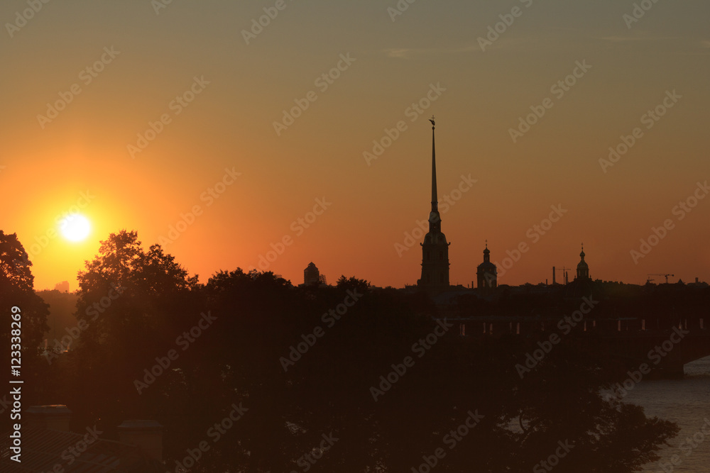 Peter and Paul Cathedral at sunset, Saint Petersburg