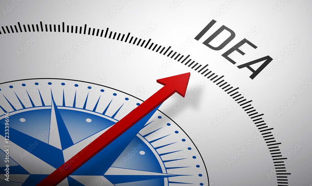 3D rendering of a compass with a Idea icon. 3D rendering of a compass with a Idea icon.