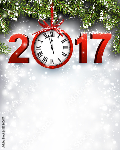 2017 New Year background with clock.