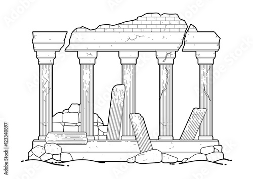 Graphic ruined ancient architecture