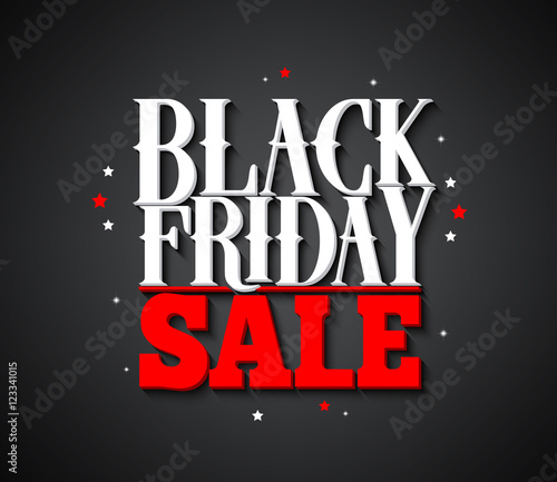 Black Friday sale vector banner design with white text and stars in black background for shopping promotion. Vector illustration. 
