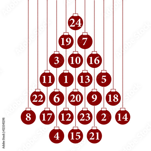 Adventkalender Karte mit hängenden Kugeln (Rot)