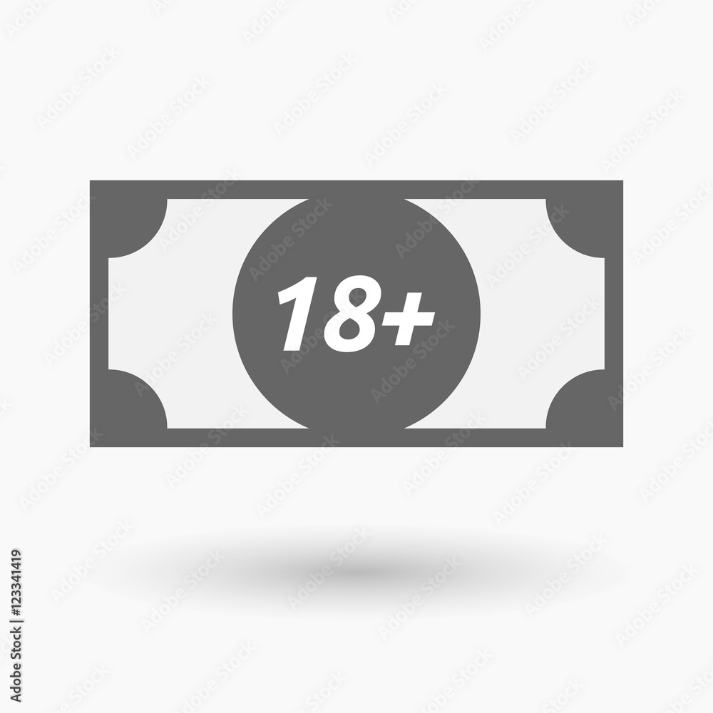 Isolated bank note icon with the text 18+ Isolated bank note icon with the text 18+