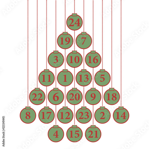 Adventkalender Karte mit hängenden Kugeln (Grün)