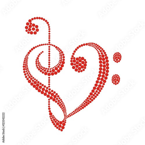 Treble clef in the form of heart circles