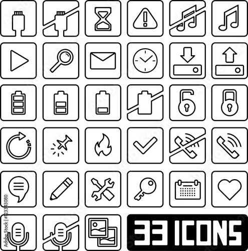 33 Icons technical set for interface of computer
