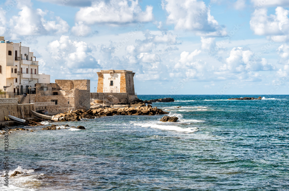 View of Ligny Tower,  is a coastal watchtower in Trapani, Sicily. Italy.
