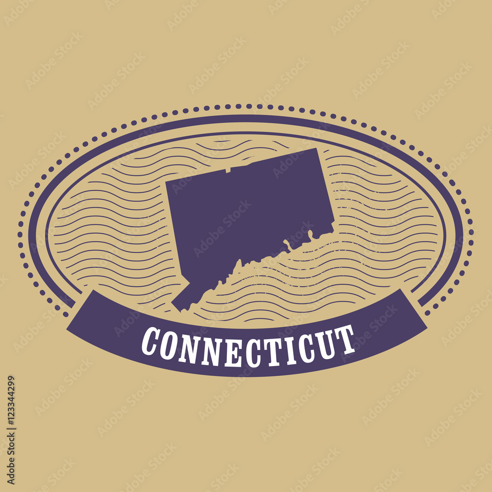 Connecticut map silhouette - oval stamp of state Connecticut map silhouette - oval stamp of state