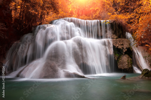 Huay Mae Khamin Waterfall, beautiful waterfall in autumn forest, Karnchanaburi province, Thailand