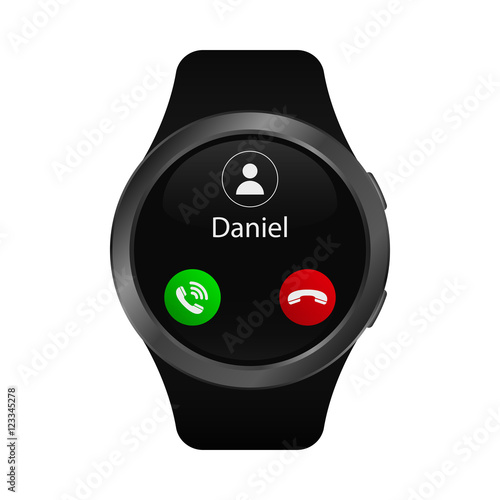 Smart watch with incoming call. Vector isolated illustration of calling smart watch.