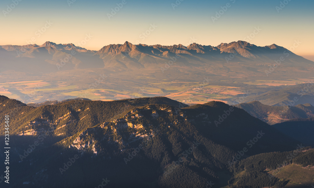 High Tatras Mountains at Sunset as Seen from Mount Dumbier in Low Tatras, Slovakia