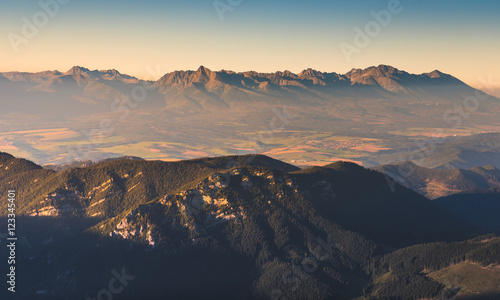 High Tatras Mountains at Sunset as Seen from Mount Dumbier in Low Tatras, Slovakia