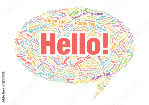 Word Hello in many languages vector word cloud concept illustration