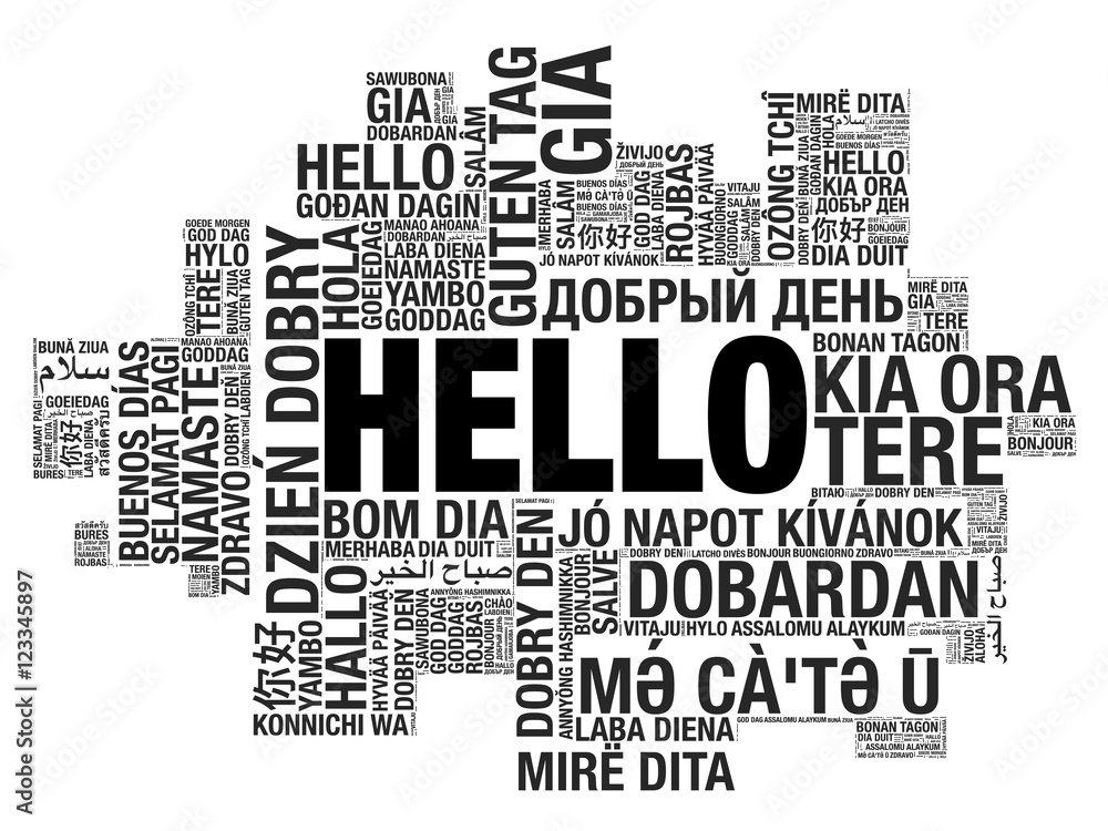 Word Hello in many languages vector word cloud concept illustration Word Hello in many languages vector word cloud concept illustration