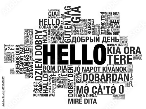 Word Hello in many languages vector word cloud concept illustration