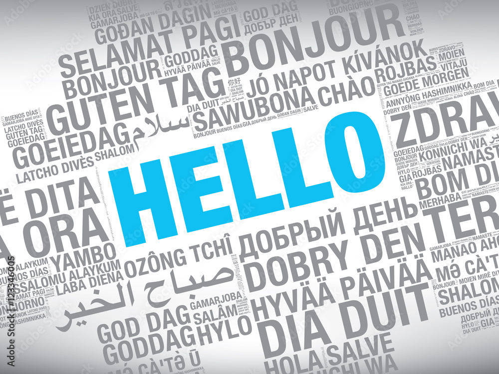 Word Hello in many languages vector word cloud concept illustration Word Hello in many languages vector word cloud concept illustration