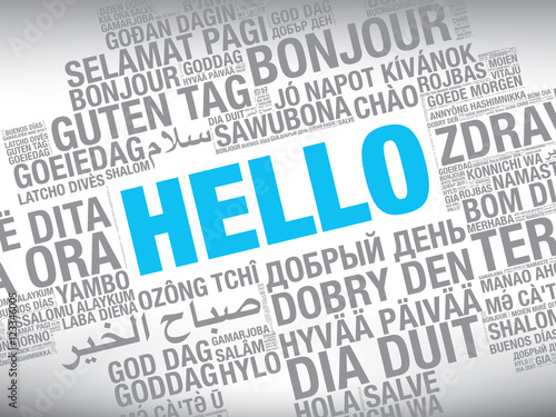 Word Hello in many languages vector word cloud concept illustration