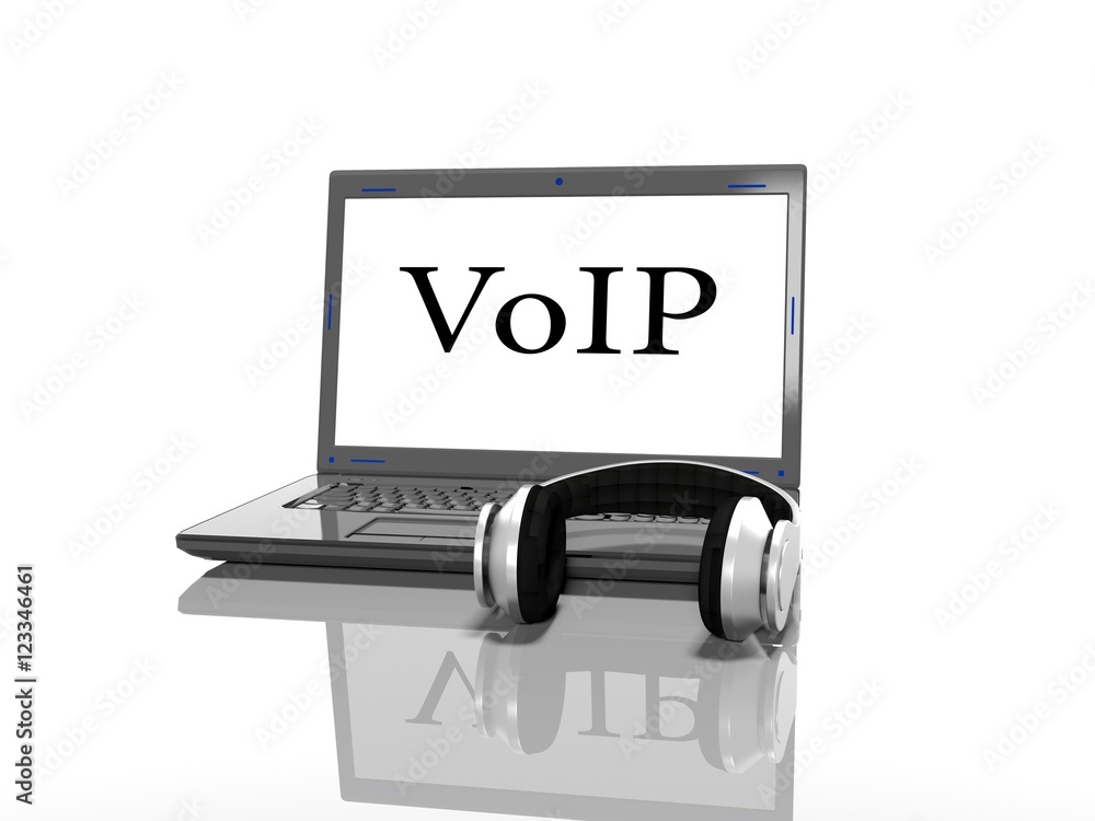 Laptop with an inscription on the VoIP screen and headphones  a white background 3d render