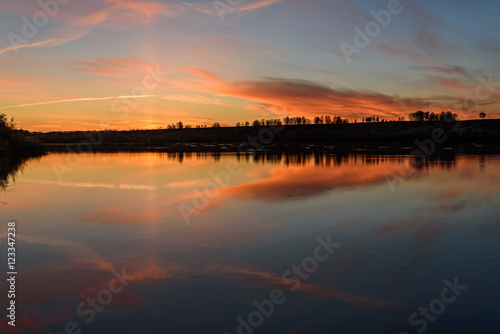 lake sunrise sky clouds reflection