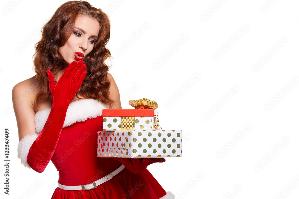 sexy new year woman or girl with long brunette hair and pretty f sexy new year woman or girl with long brunette hair and pretty f