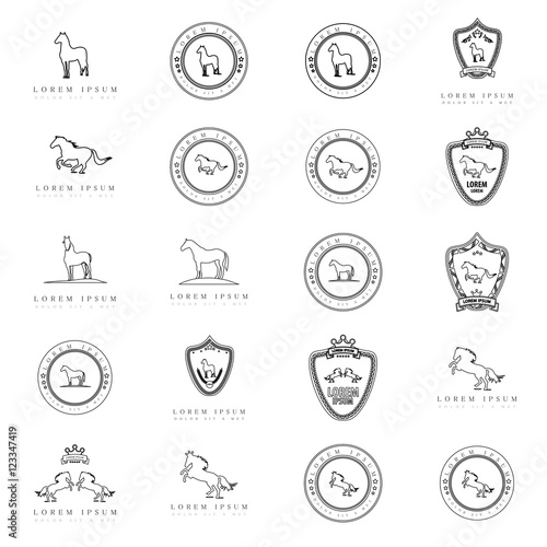 Horse Icons Set - Isolated On White Background - Vector Illustration, Graphic Design. For Web,Websites,App, Print,Presentation Templates,Mobile Applications And Promotional Materials