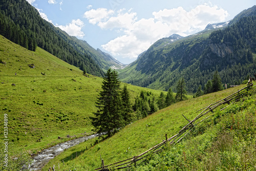 European alps landscape of Schwarzachtal valley in Zillertal (Au photo