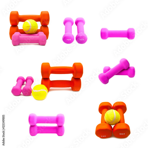 Set of colored dumbbells on isolated background